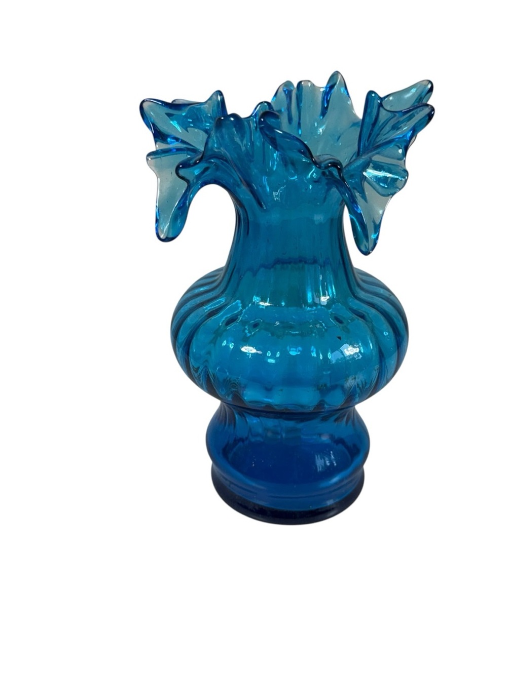 Blue Ruffled Glass Vase